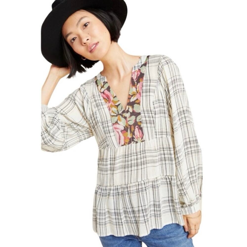 Anthropologie Women’s Plus Size Darlene Plaid Peasant Blouse Size 1X
